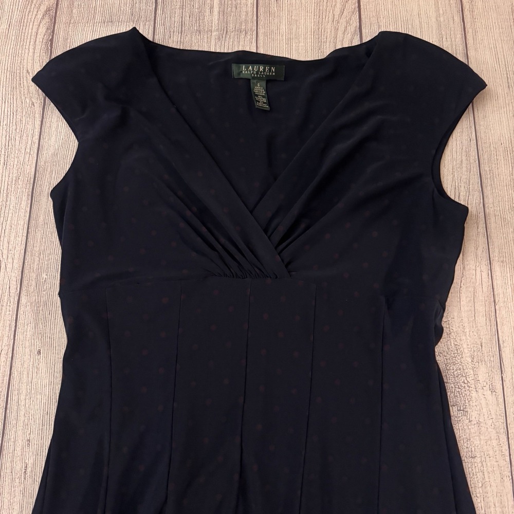 Lauren Ralph Lauren Dress Size 6 Blue Burgundy Polka Dot Fit Flare Midi